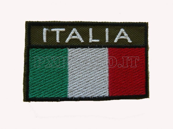 Patch Militare Bandiera ITALIA Rettangolare Verde Toppa Ricamata con Velcro