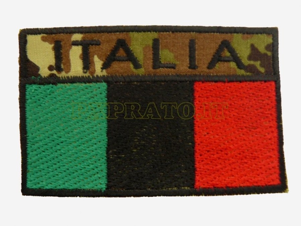 Patch Bandiera Mimetica Vegetata Italiana Militare Rettangolare Ricamata con Velcro Bassa Visibilità Verde Nero Rosso