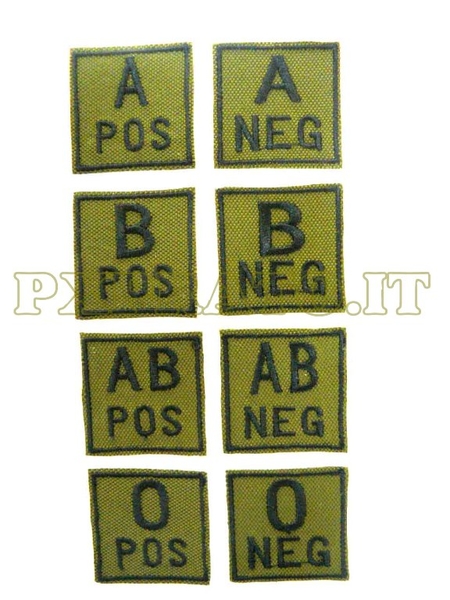 Patch Gruppo Sanguigno Toppa Targhetta Militare Ricamata Quadrato 4x4 con Velcro