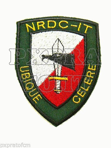 Patch Toppa Militare Missione Forze Armate Italiane All'Estero NRDC-IT HQ Multinational Brigade Ricamata Verde Color con Velcro