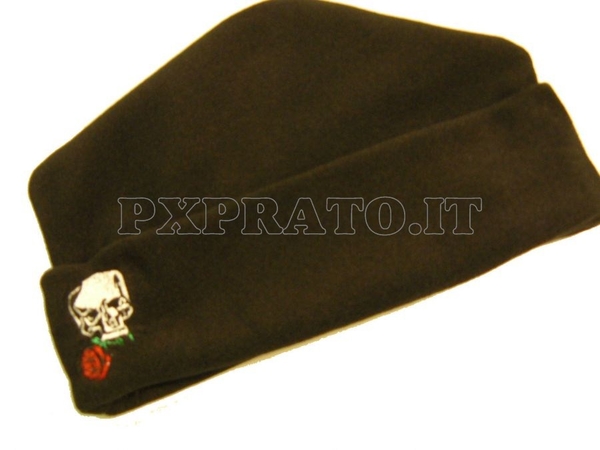 Cappello Militare SoftAir 3 Punte In Pile Ricamato Teschio Con Rosa Nero