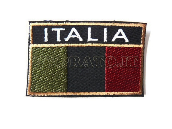Patch Militare Bandiera Italiana Rettangolare Toppa Nera Bassa Visibilità Ricamata con Velcro