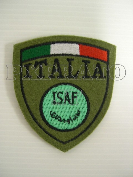Toppa Scudetto Italia Bandiera Militare ISAF Afghanistan Missioni All'Estero Ricamata Verde [1018V-E]
