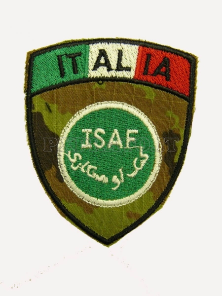 Toppa Scudetto Italia Bandiera Militare ISAF Afghanistan Missioni All'Estero Ricamata Mimetica Vegetata con Velcro