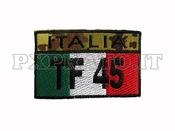 Vegetato Italiano Militare Patch Bandiera Italia TF45 Missioni Italiane All' Estero Rettangolare Ricamata con Velcro
