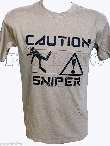 T-shirt Militare SoftAir Maglietta Caution Sniper Stampata