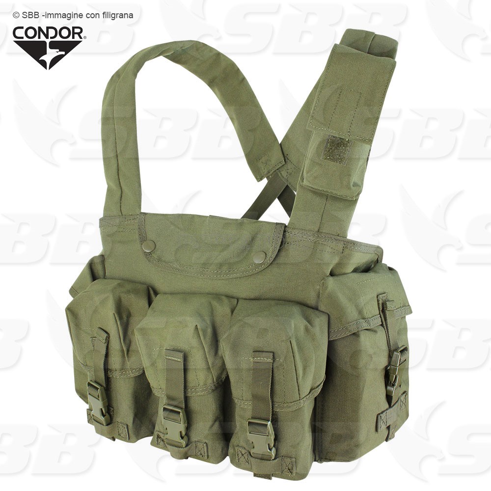 CONDOR U.S.A. Gilet Tattico Militare Con 7 Tasche Per Contenere 6 Caricatori M4m16 Mappa Radiotorcia Verde Oliva In Nylon 1000 Denari   Cr 7 Pocket Chest Rig  Sbb 2235 2 (dettagliata