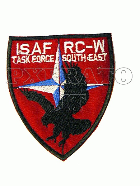 Patch ISAF Afghanistan RC-W Task Force South East Italia Missione Esercito Italiano Toppa Scudetto Militare Rossa Ricamata