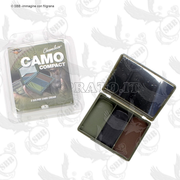 Crema per Trucco Viso Militare Mimetico 3 Colori Verde Nero Marrone con Specchietto SoftAir Mascheramento Tascabile BCB Chameleon Camo Compact SBB