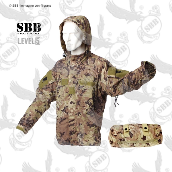 Giacca Level 5 Mimetica Vegetata Militare Tattica SBB Soft Shell Jacket Impermeabile Antivento Traspirante Termica Leggera con Cappuccio e Custodia 