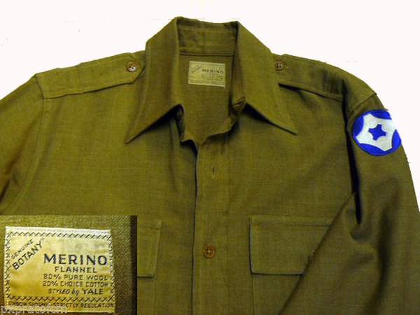 Shirt Flannel OD Officiers 4Th Service Cmd WWII Original