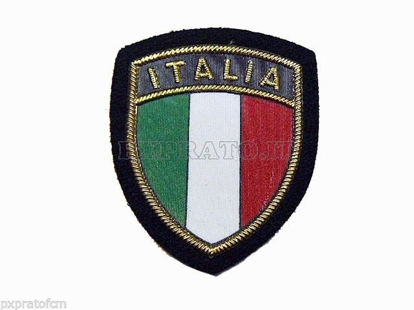 Scudetto Bandiera Italia in PVC Bordi Dorati Fondo Blu Notte Patch Toppa Militare con Velcro* 
