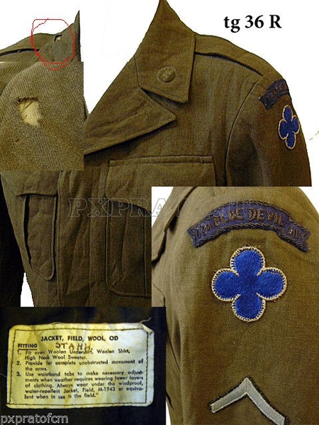 WWII Ike Jacket Wool 88 Blue Devil Division - 36 R