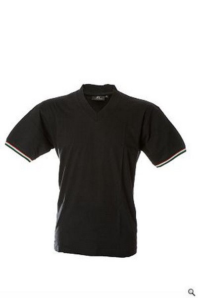Maglietta T-shirt Militare Nera Collo A V Con Bordi Tricolore 